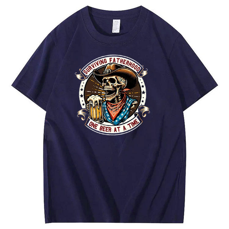 One Beer At A Time Pattern Print 100%Cotton T-Shirt