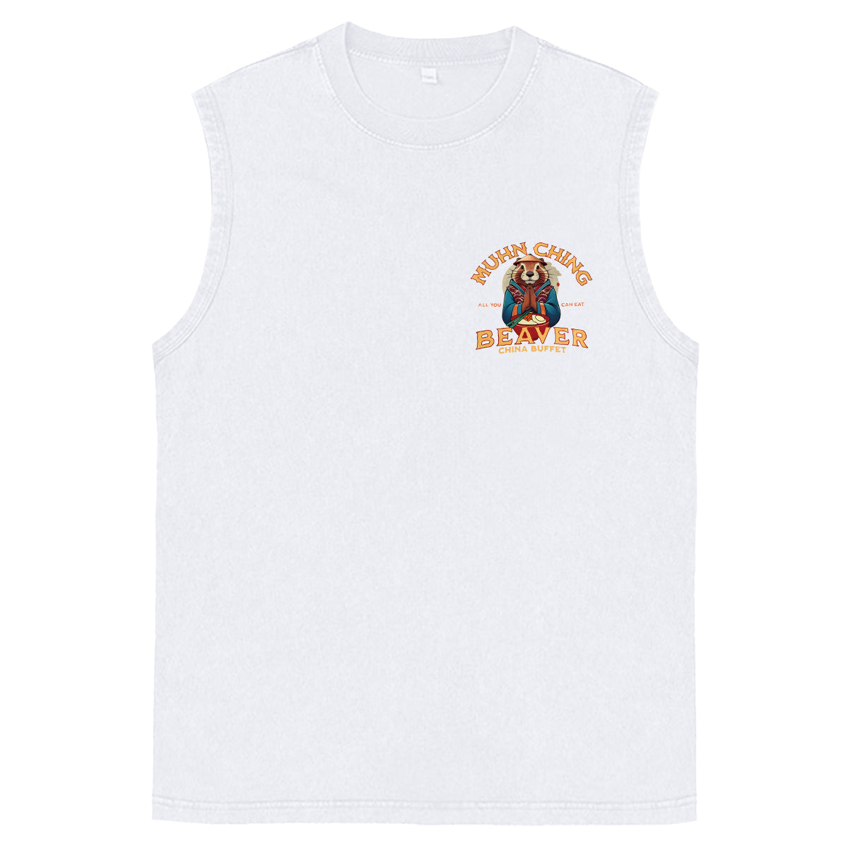 Muhn Ching All You Can Eat Beaver China Buffet Art Print Cotton Sleeveless Tank Tops