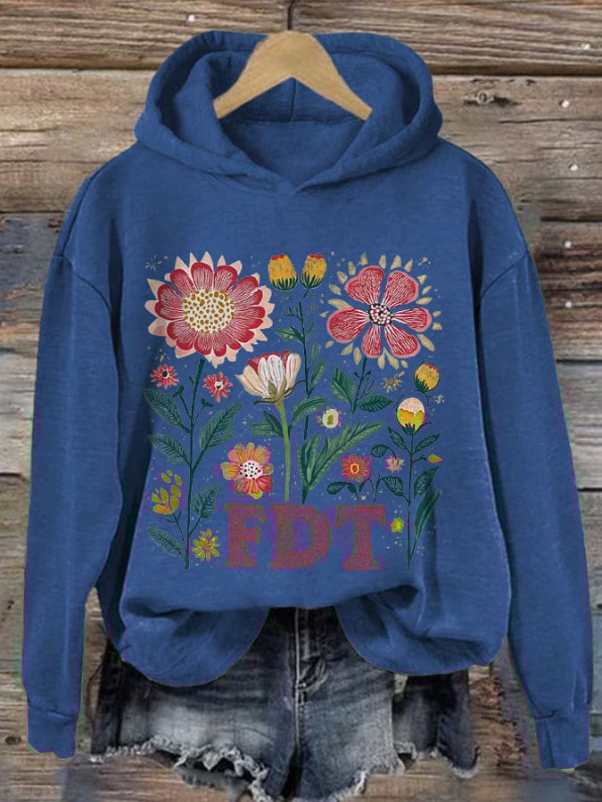 Women's Retro Flowers FDT Printed Hoodie