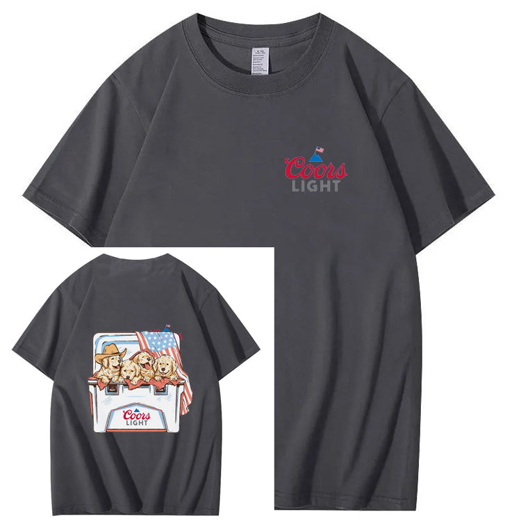 Funny Dogs And American Flag Pattern Print T-Shirt