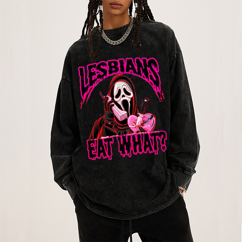 Eat What Ghost Unisex Casual Washed Printed Sweatshirt