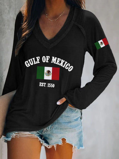 Women's Gulf Of Mexico Print V Neck T-Shirt