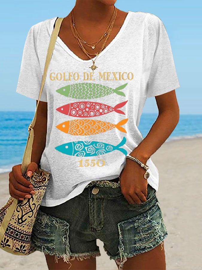 Women's Gulf Of Mexico Print Casual T-Shirt