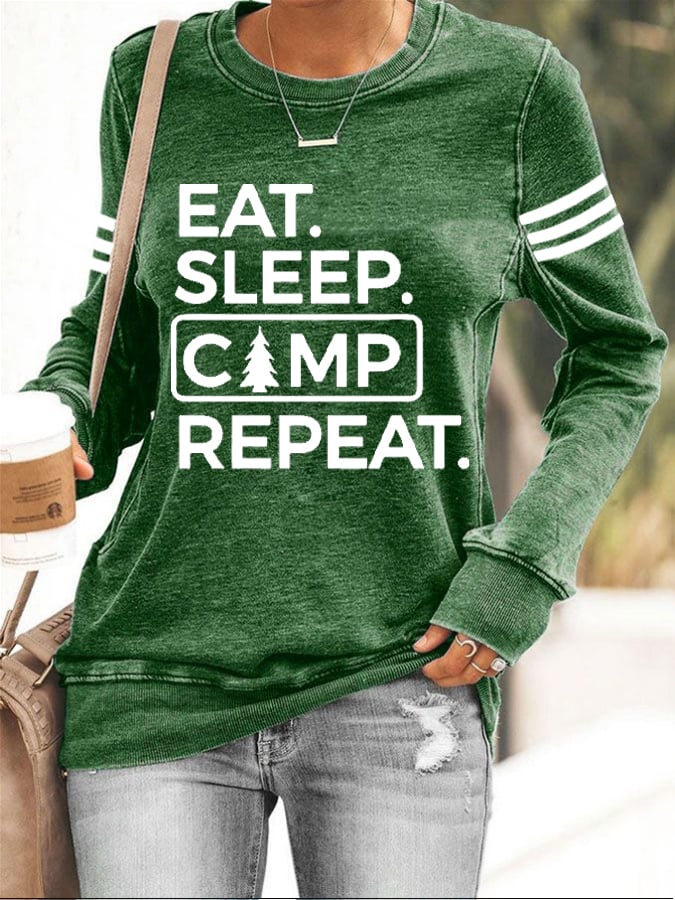 Women's Eat Sleep Camp Repeat Hiking Print Sweatshirt