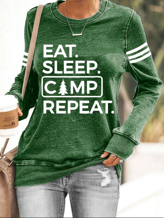 Women's Eat Sleep Camp Repeat Hiking Print Sweatshirt