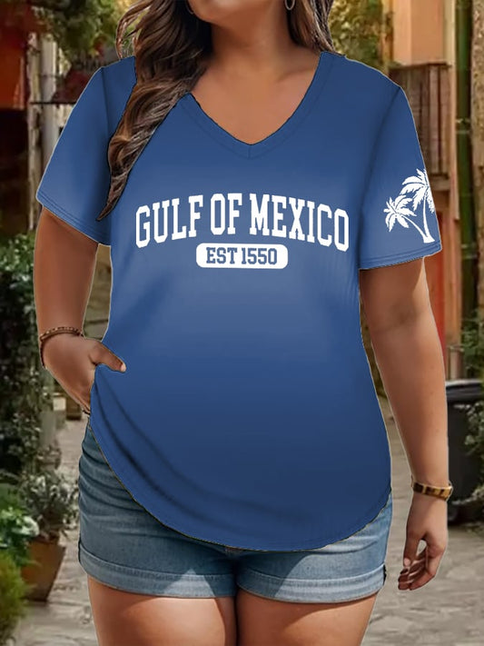 Women's Plus Size Gulf Of Mexico Print V-Neck T-Shirt