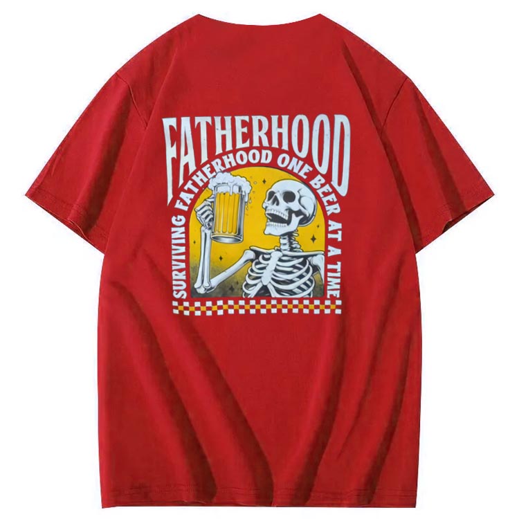 Fatherhood Skull And Beer Pattern Print Cotton T-Shirt
