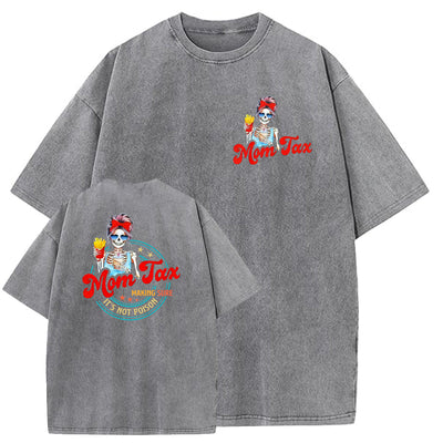 Mom Tax Washed And Distressed Pattern Crew Neck T-Shirt