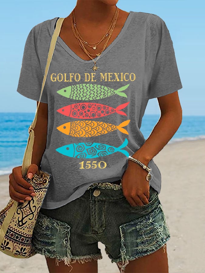 Women's Gulf Of Mexico Print Casual T-Shirt