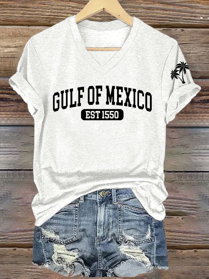 Women's Gulf Of Mexico Printed V Neck T-Shirt