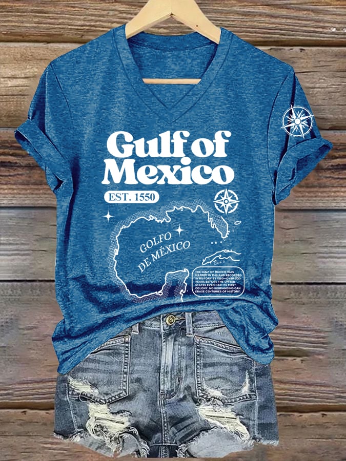 Women's Gulf Of Mexico Printed V Neck T-Shirt