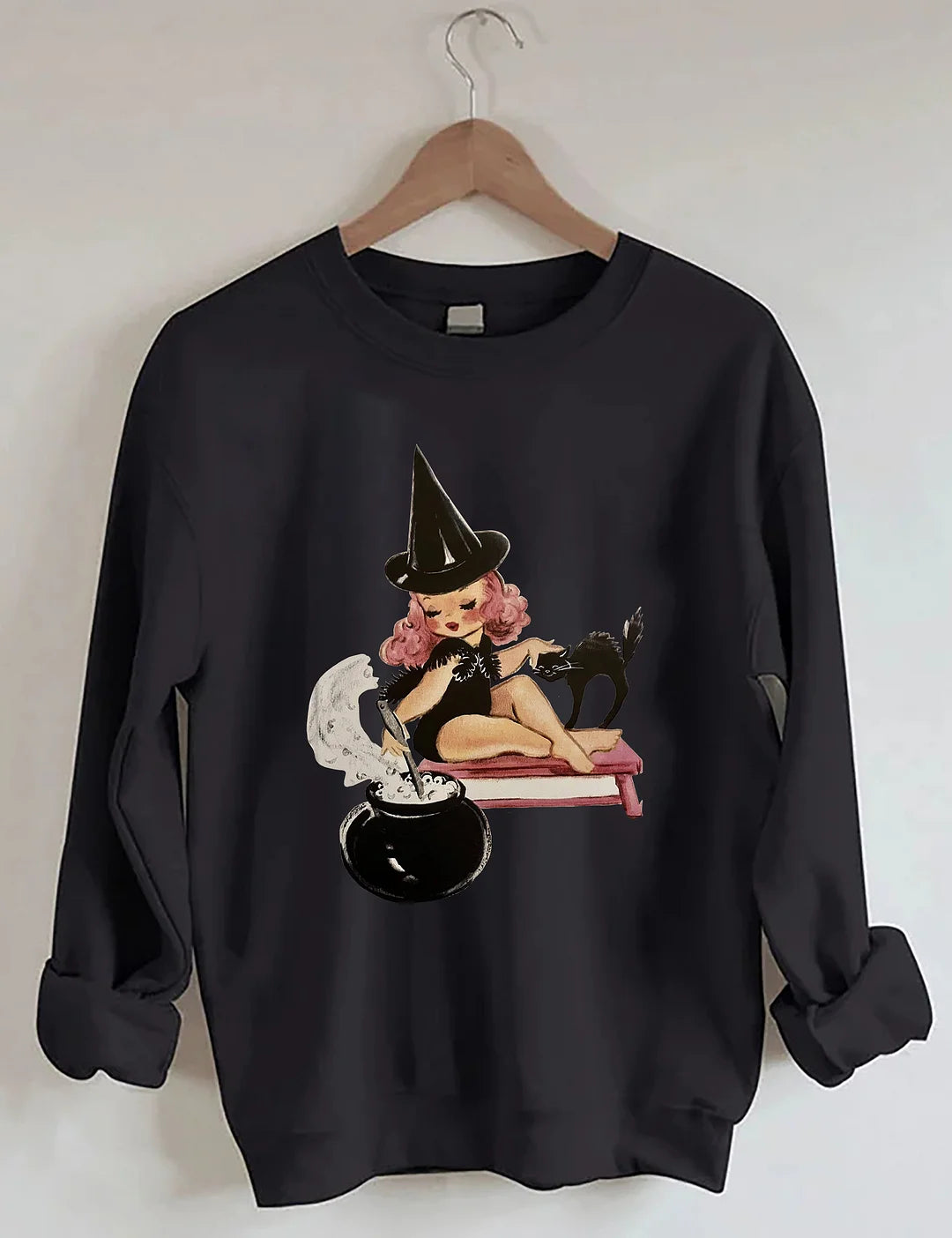 Halloween Little Witch Girl Cat Sweatshirt
