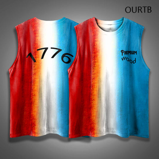 Premium Wood 1776 Patriot Flag Red White And Blue USA Independence Day Funny Adult Discomfort Art Print Cotton Sleeveless Tank Tops
