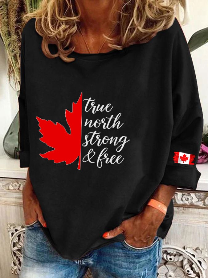 Women's "True North Strong and Free" Canadian Flag Print Sweatshirt