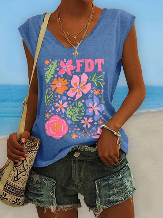 Women's Retro Flowers FDT Print Tank Top