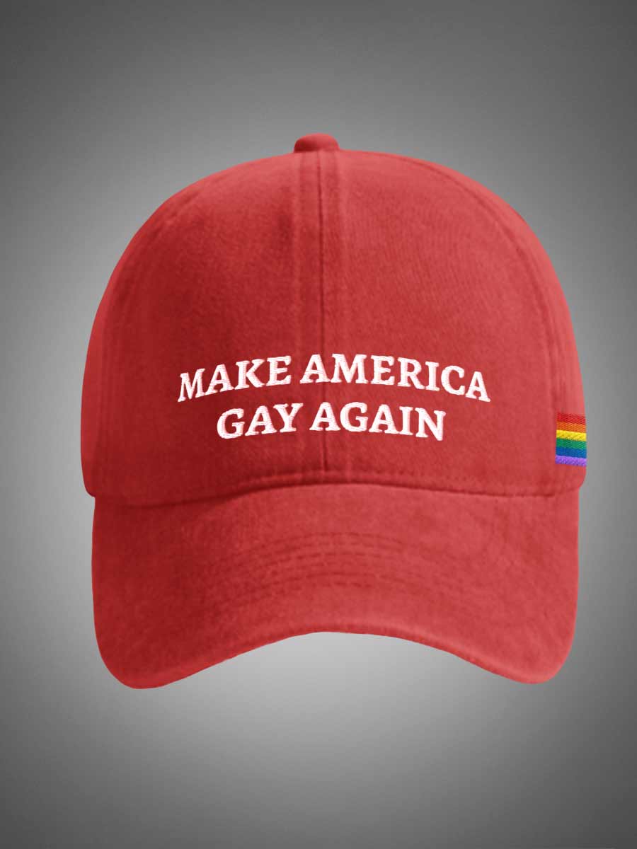 Rainbow Maga Make American Great Again LGBTQ Unisex Distressed Cotton Washed Art Print Hat