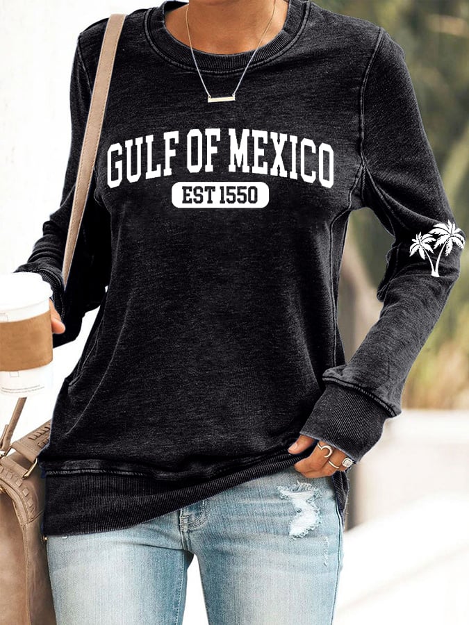 Women's Gulf Of Mexico Print Round Neck Sweatshirt