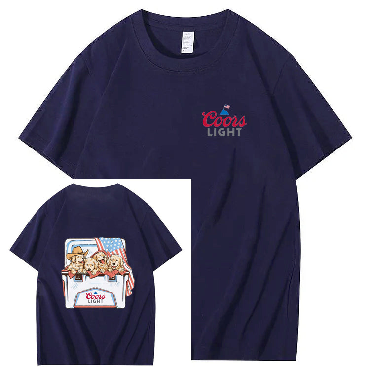 Funny Dogs And American Flag Pattern Print T-Shirt