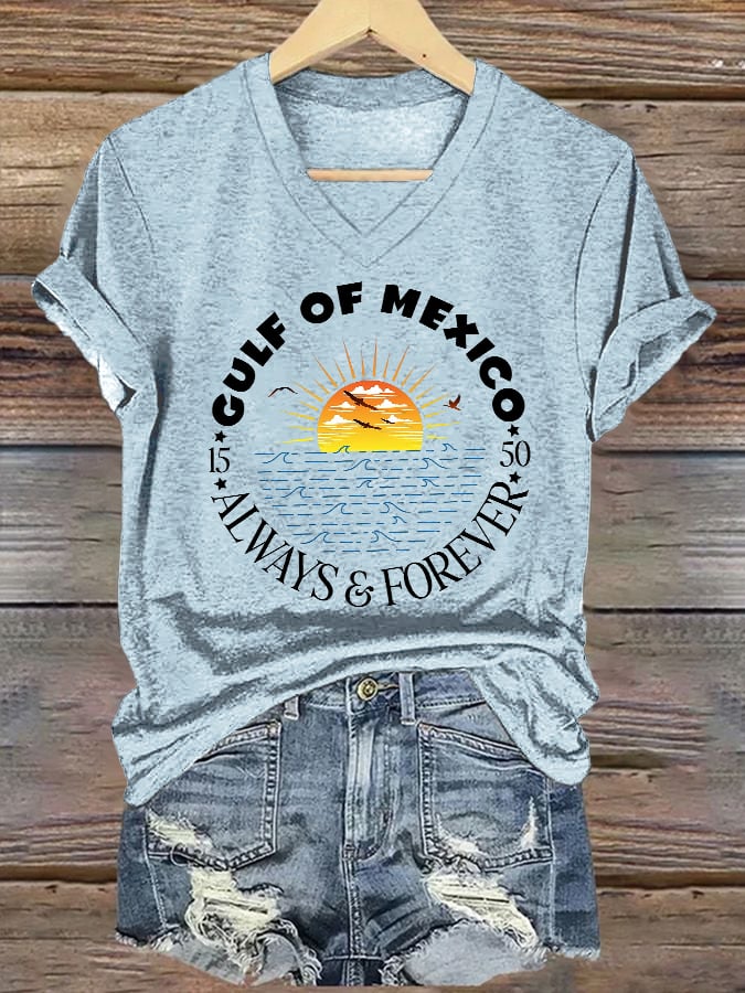 Women's Gulf Of Mexico Printed V Neck T-Shirt