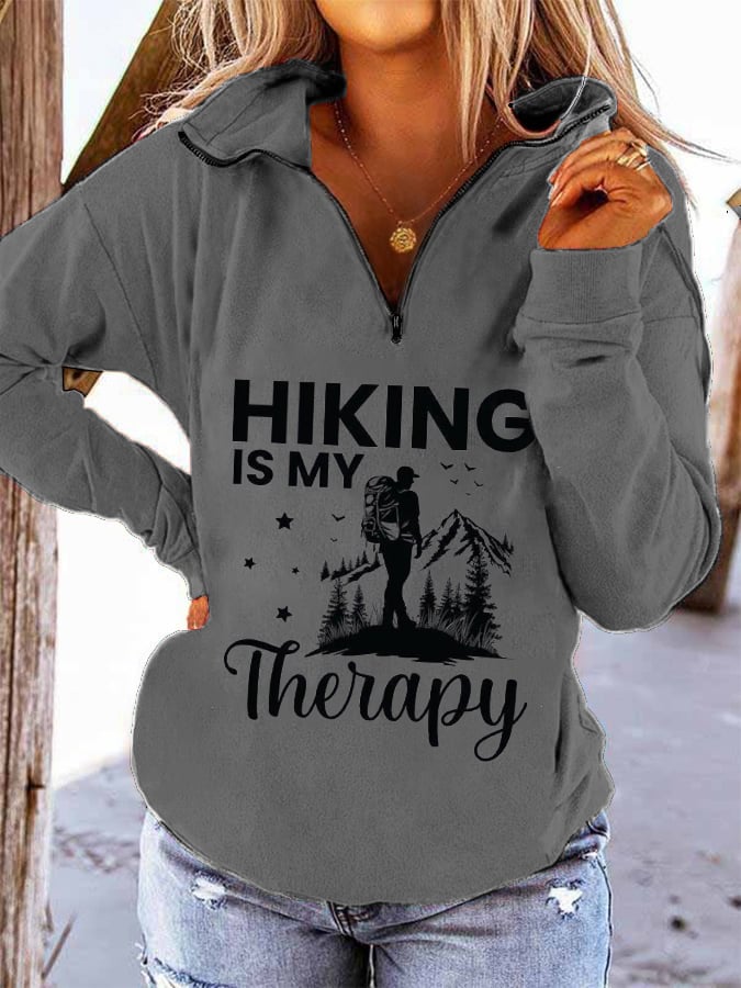 Women's Hiking Is My Therapy Hiking Print Long Sleeve Sweatshirt