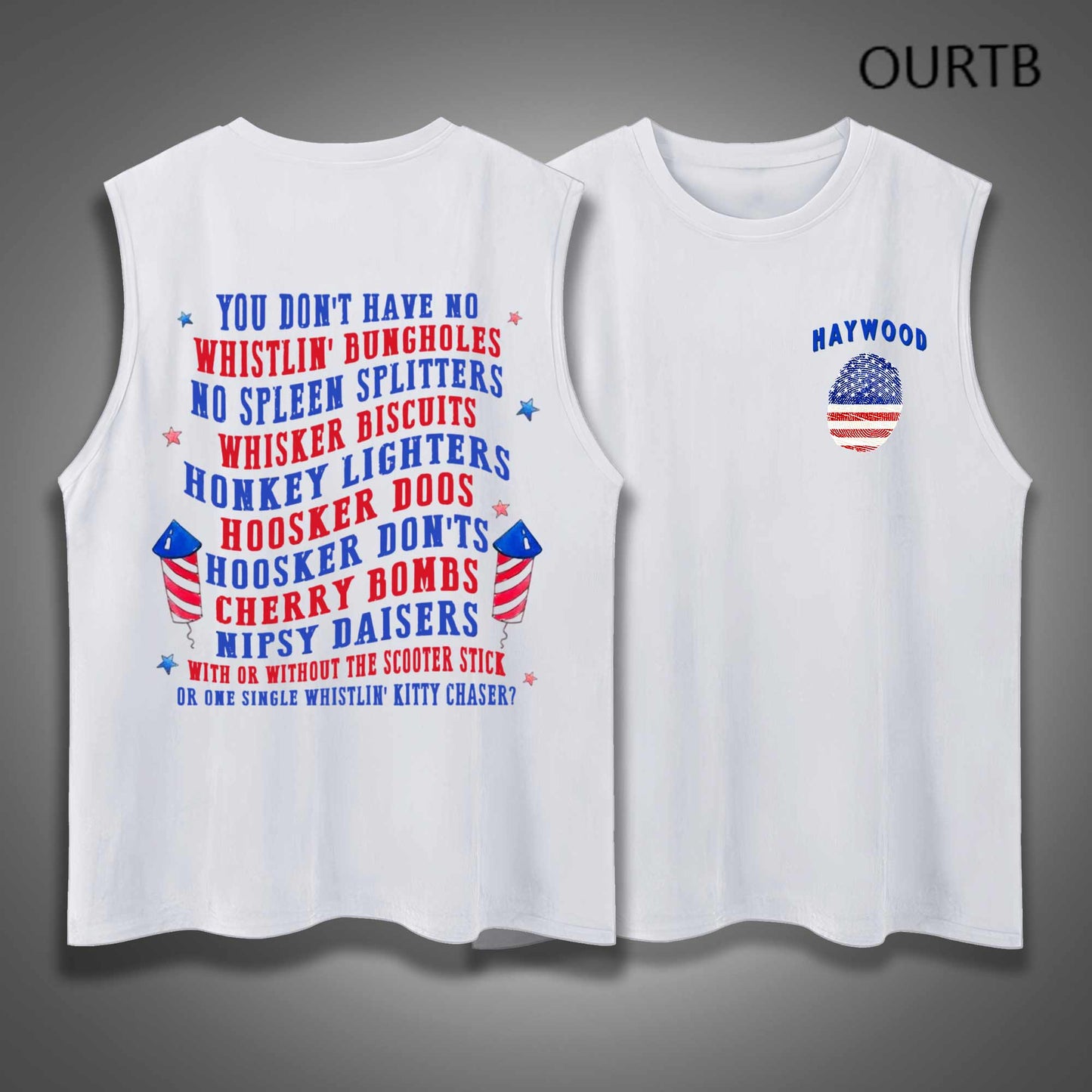 Haywood USA Independence Day Funny Adult Discomfort Art Print Cotton Sleeveless Tank Tops