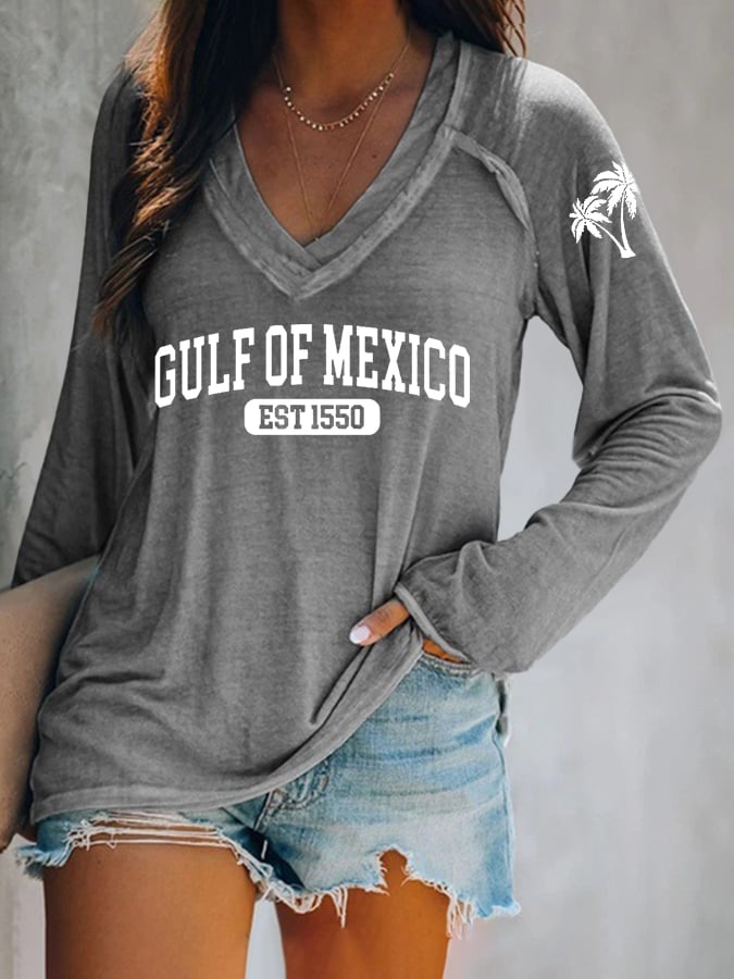 Women's Gulf Of Mexico Print V Neck T-Shirt