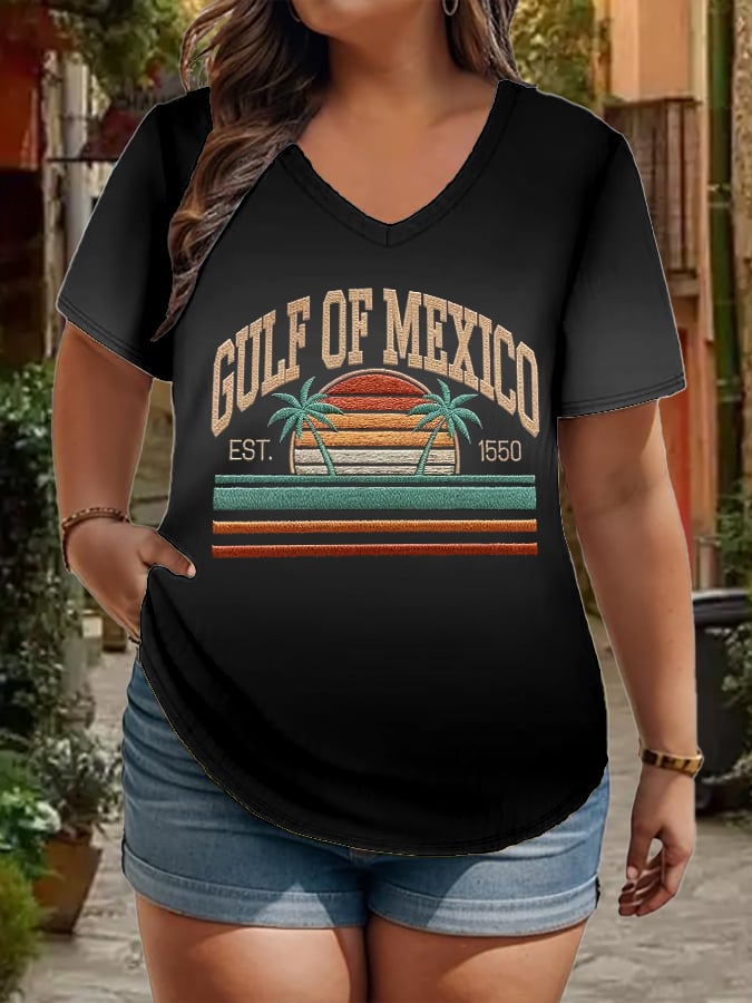 Women's Plus Size Gulf Of Mexico Print V-Neck T-Shirt