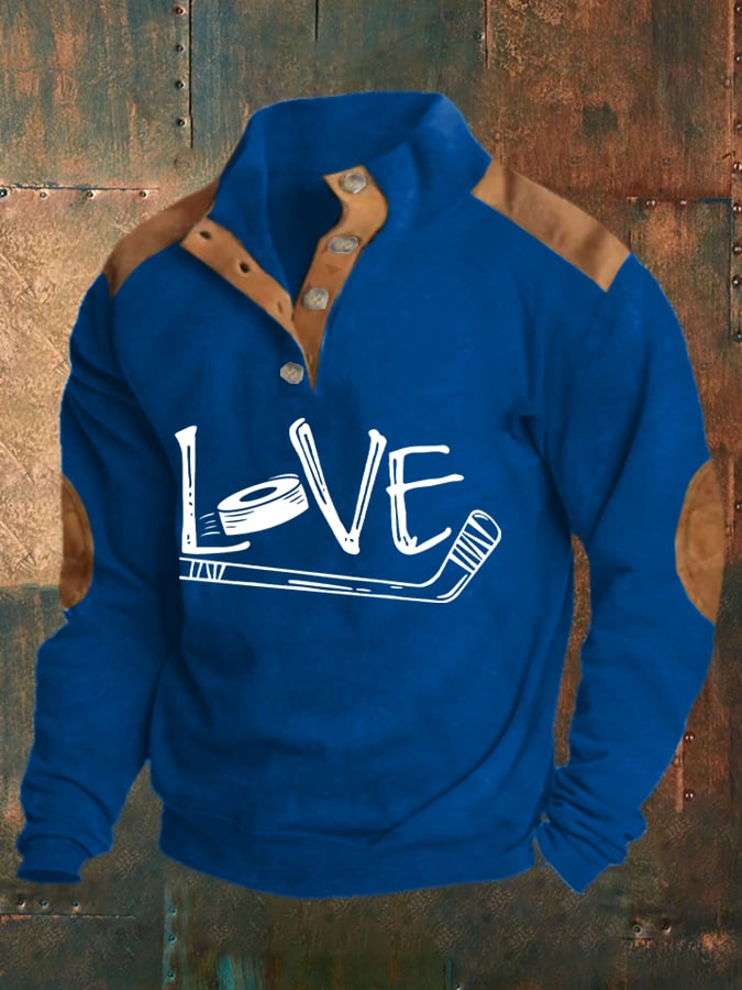 Men's Vintage Love Ice Hockey Print Sweatshirt