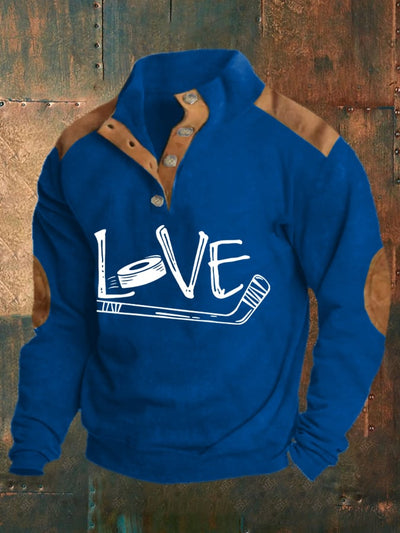 Men's Vintage Love Ice Hockey Print Sweatshirt