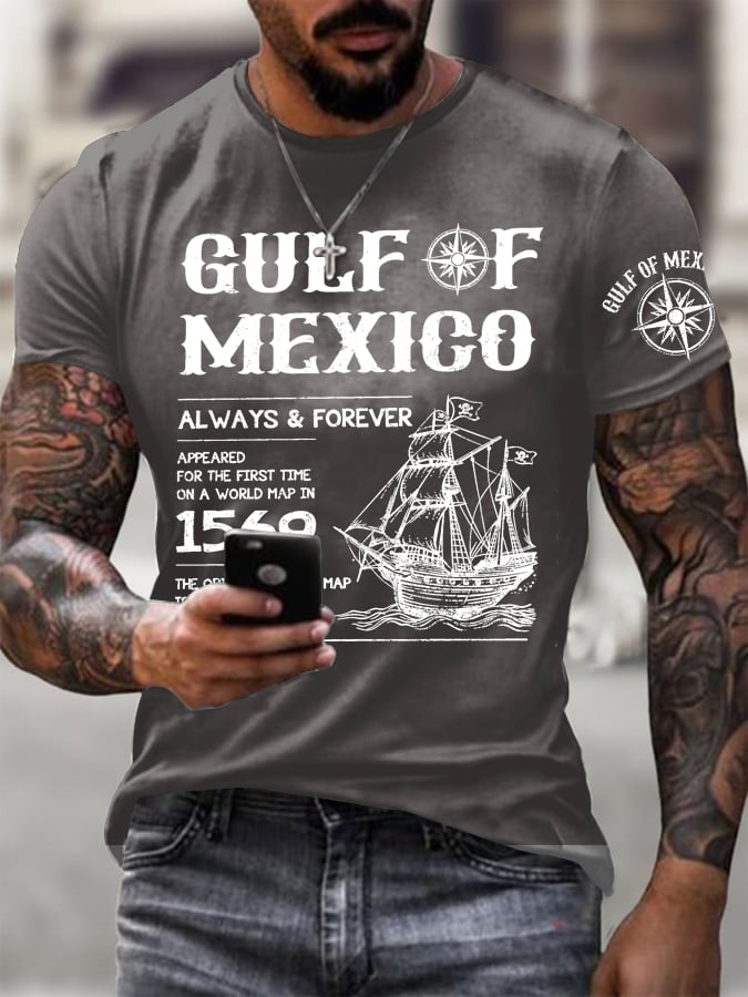 Men's Gulf Of Mexico Printed Round Neck T-Shirt