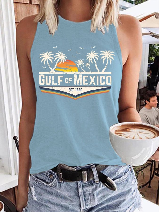 Women's Gulf Of Mexico Print Round Neck Tank Top