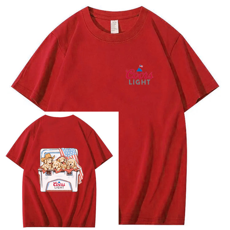 Funny Dogs And American Flag Pattern Print T-Shirt