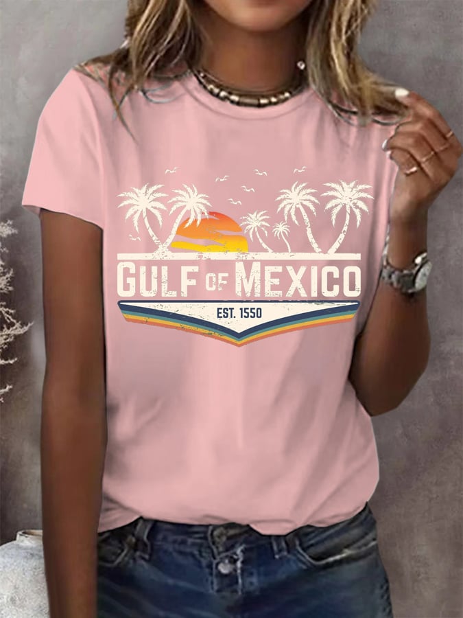 Women's Gulf Of Mexico Print Round Neck T-Shirt