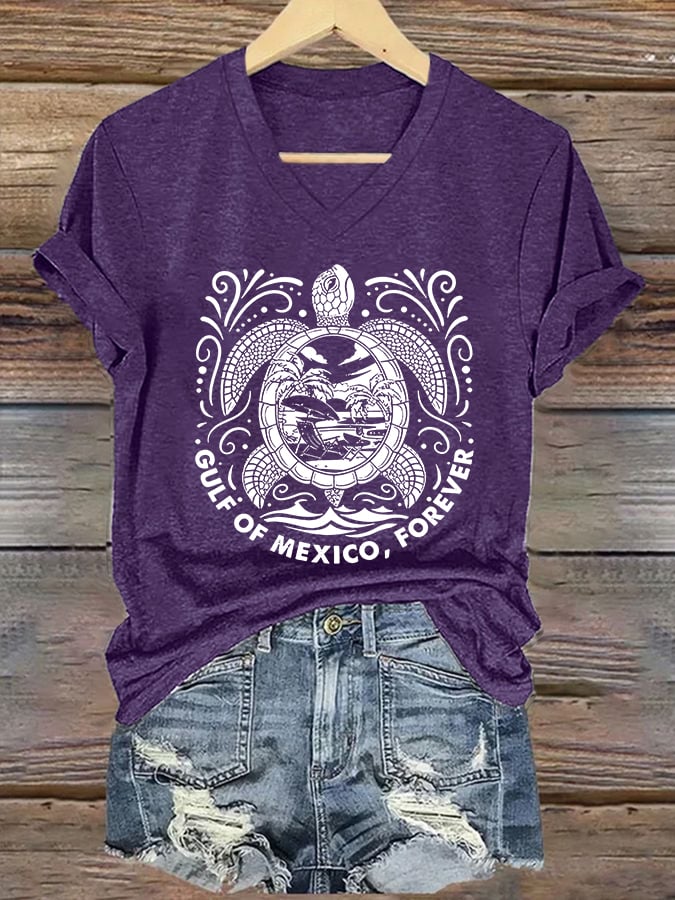 Women's Retro Golfo De Mexico forever Sea Turtle Print T-Shirt