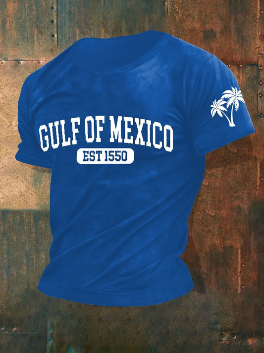 Men'S Retro Gulf Of Mexico Printed Casual Crew Neck T-Shirt