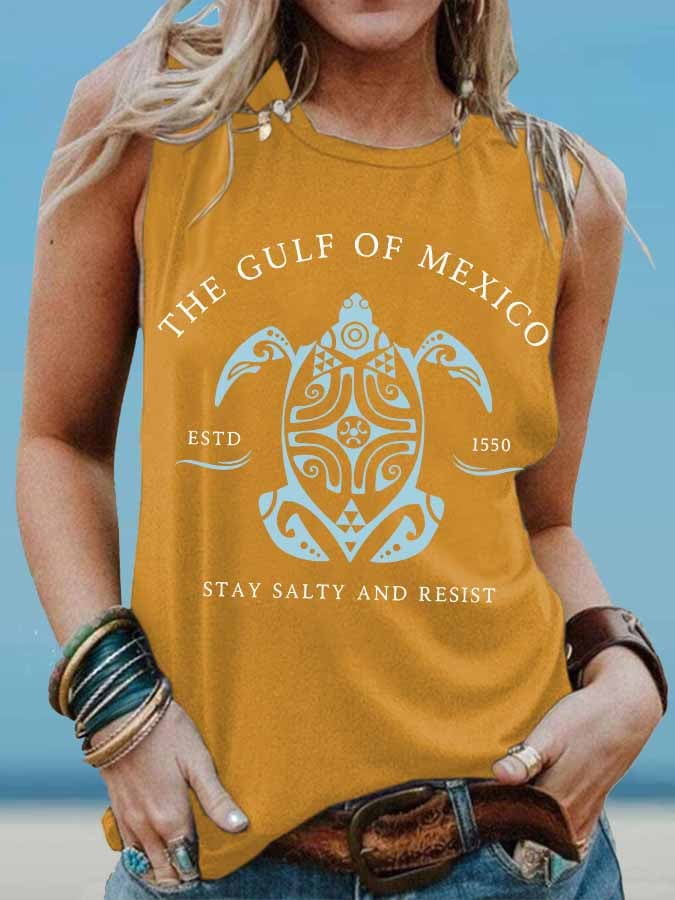 Women's Gulf Of Mexico Print Round Neck Tank Top