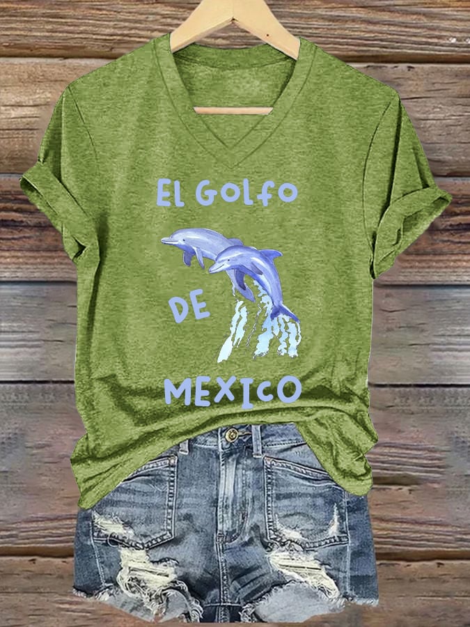 Women's Gulf Of Mexico Printed V Neck T-Shirt