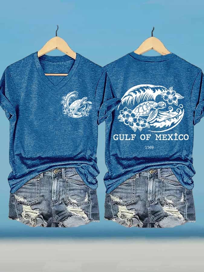 Women's Gulf Of Mexico Printed V Neck T-Shirt