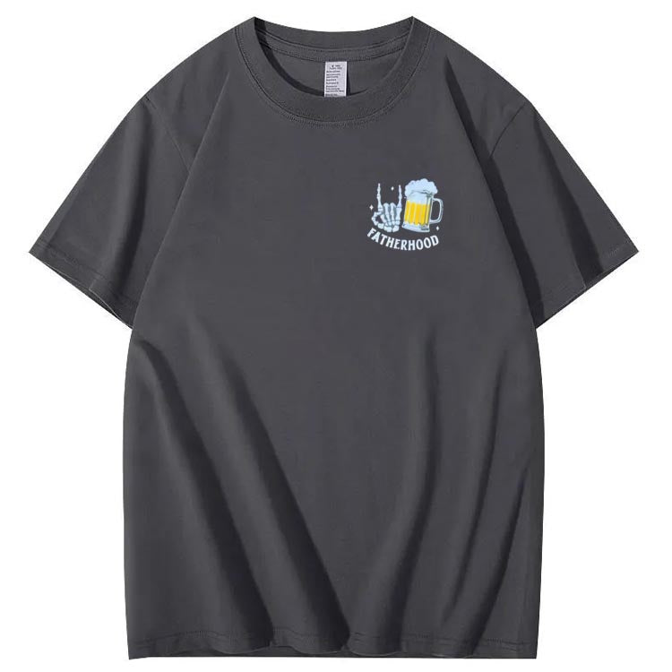 Fatherhood Skull And Beer Pattern Print Cotton T-Shirt