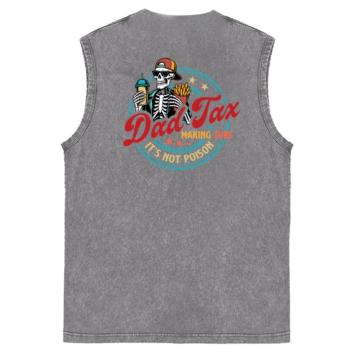 Dad Tax Pattern Sleeveless Cotton Washed Printed Loose Vest