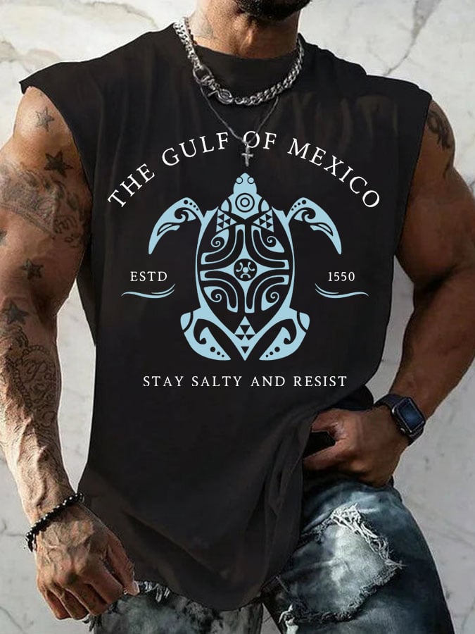 Men's Gulf Of Mexico Print Round Neck Tank Top