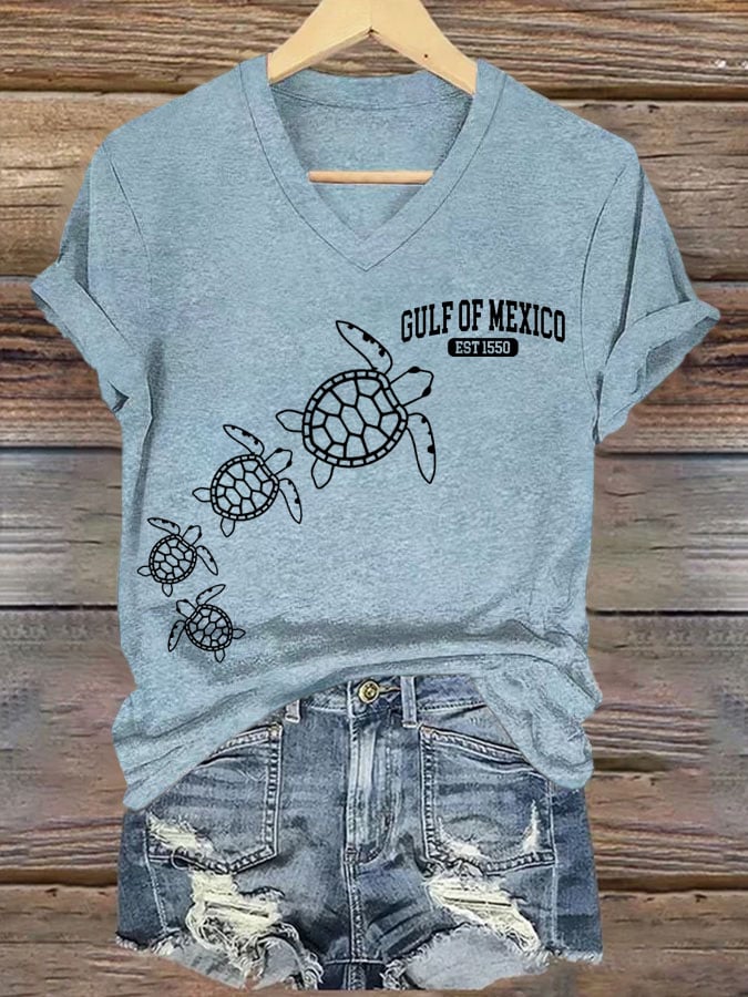 Women's Gulf Of Mexico Printed V Neck T-Shirt