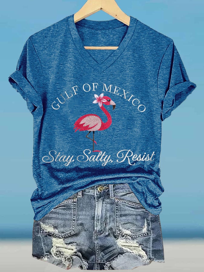 Women's Gulf Of Mexico Printed V Neck T-Shirt