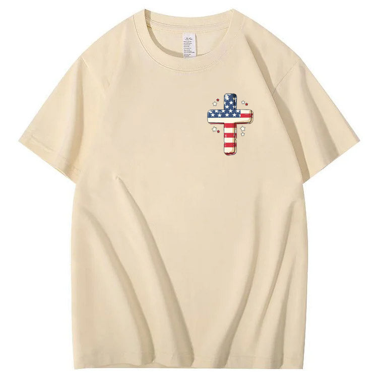 Independence Day Stars&Stripes Jesus Chirs Pattern Print T-Shirt