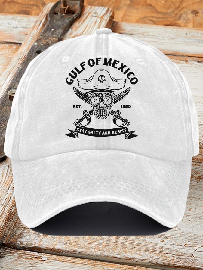 Retro Gulf Of Mexico Est 1550 Stay Salty And Resist Printed Baseball Cap