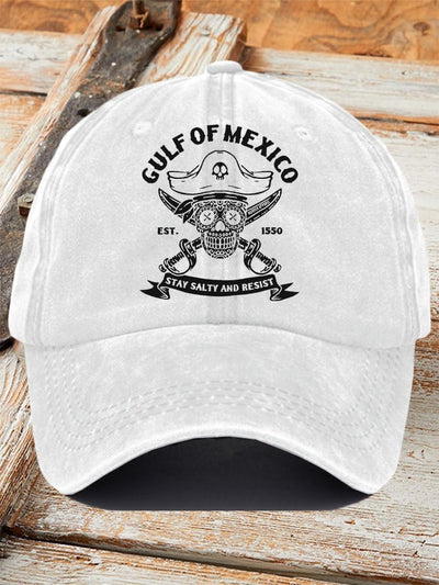 Retro Gulf Of Mexico Est 1550 Stay Salty And Resist Printed Baseball Cap