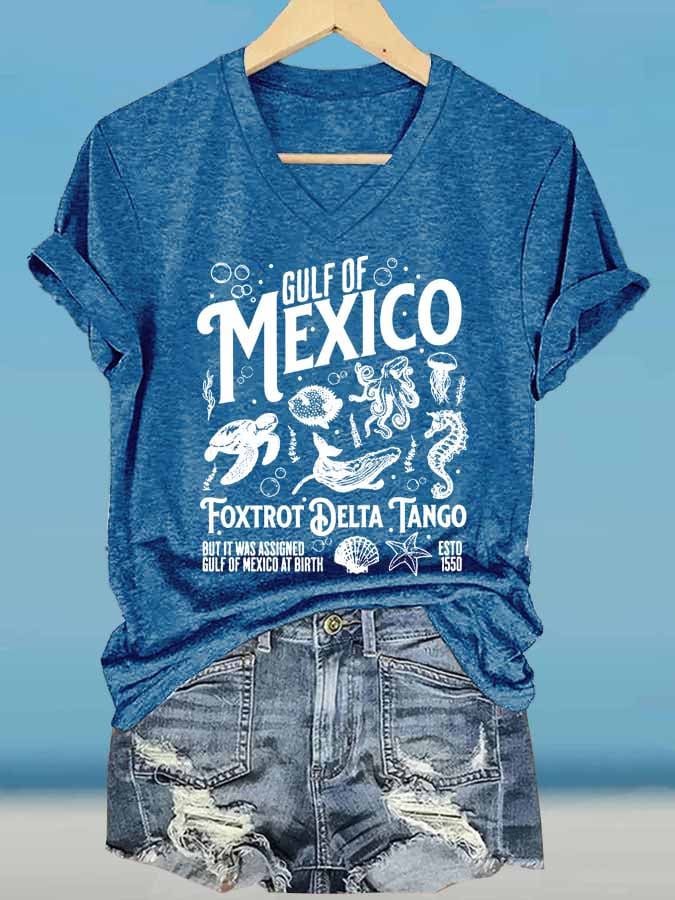 Women's Gulf Of Mexico Printed V Neck T-Shirt