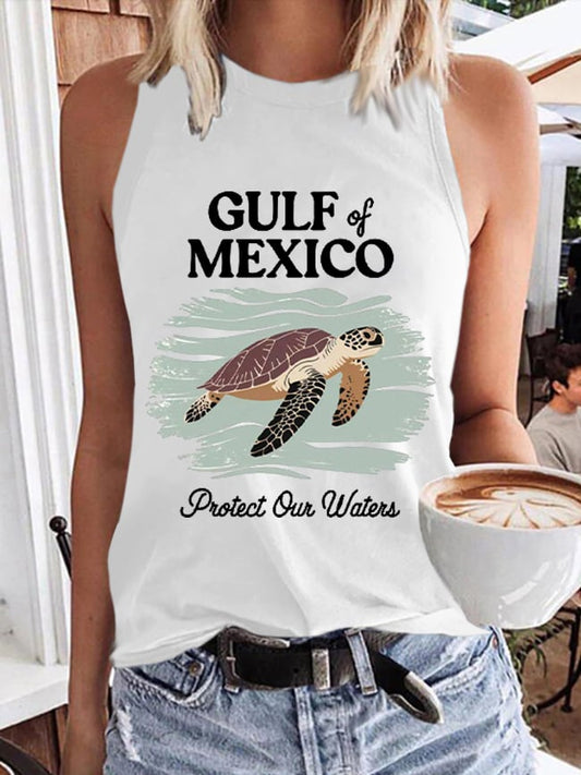 Women's Gulf Of Mexico Print Round Neck Tank Top