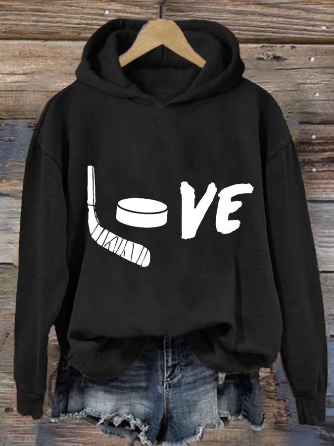 Women's Love Ice Hockey Print Casual Sweatshirt