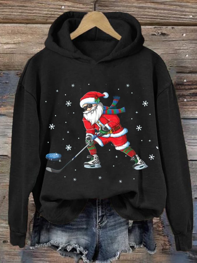 Women's Ice Hockey Santa Print Sweatshirt